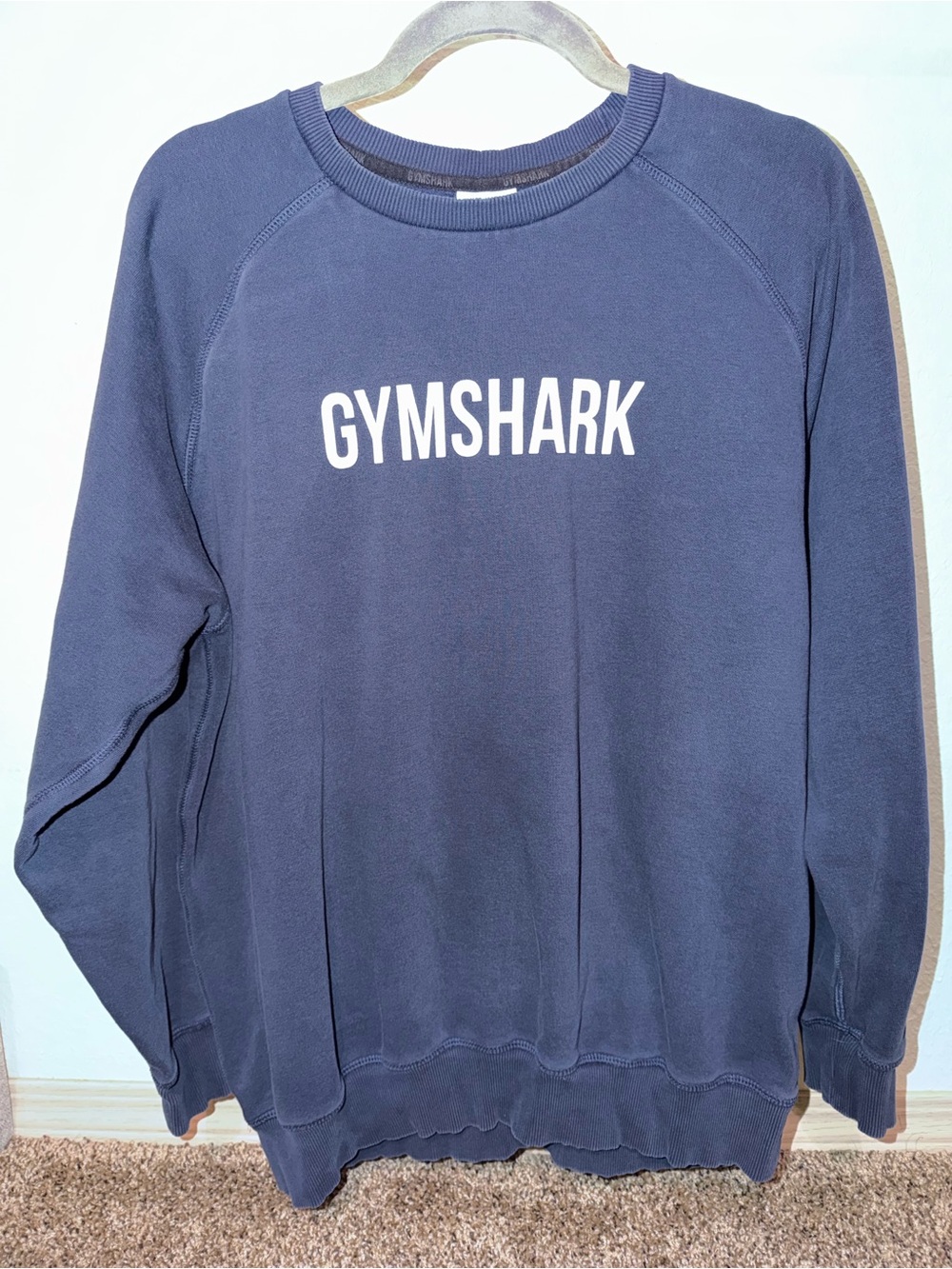 Gymshark Navy Blue Crewneck Sweatshirt with White Logo